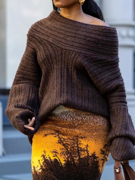 

Loose Urban Balloon Sleeve Sweater, As picture, Pullovers