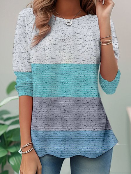 

Casual Striped Crew Neck Long Sleeve T-shirt, Multicolor, Blouses