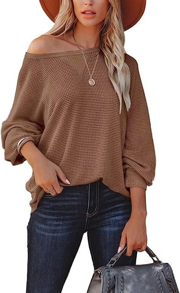 

Long Sleeve Plain Regular Loose Blouse For Women, Brown, Blouses