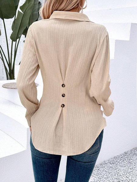 

Women's Casual Plain Button-Down Shirt, Apricot, Long Sleeves