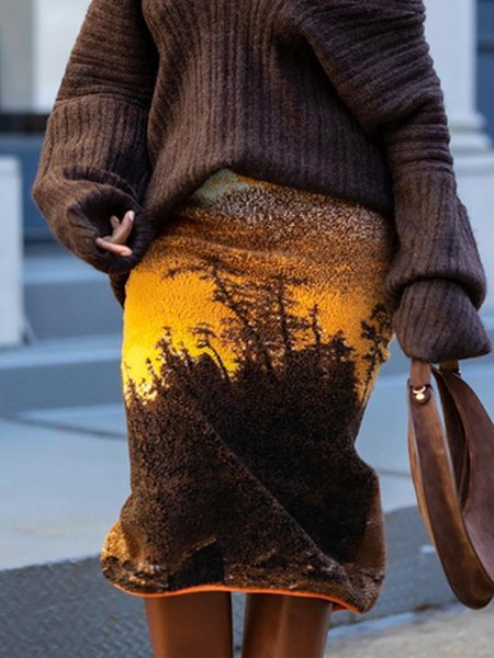 Regular Fit Urban Scenery Skirt, As picture, Skirts