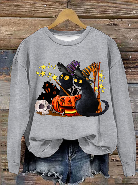 

Cat halloween ghost Text Letters Cotton Casual Sweatshirt, Light gray, Hoodies&Sweatshirts