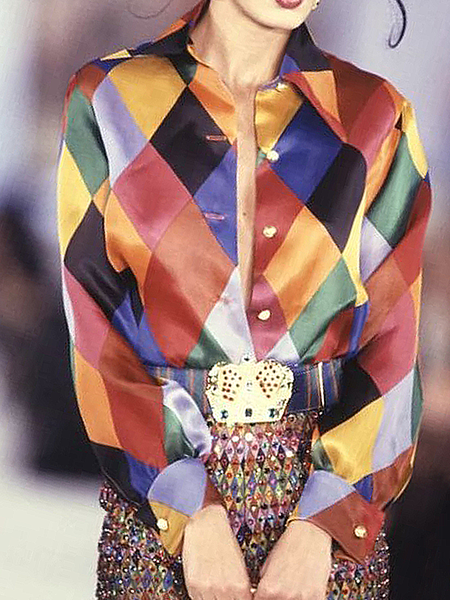 

Geometric Vintage Loose Shirt Collar Shirt, As picture, Blouses and Shirts