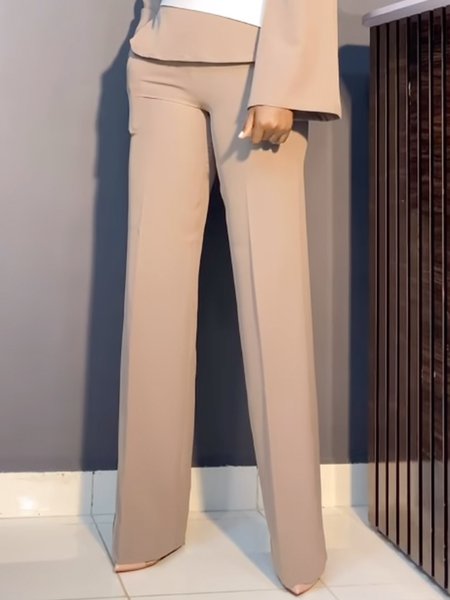 Plain Urban Regular Fit Straight Long Pants, Khaki, Pants