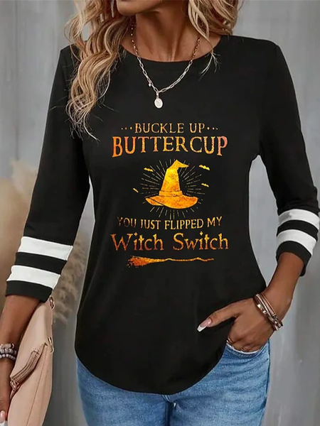 

Casual Abstract Crew Neck Long Sleeve T-shirt, Black, T-shirts
