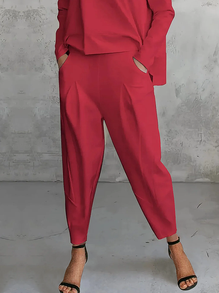 

Plain Casual Loose Pants, Red, Pants