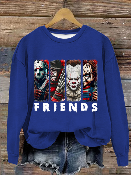 

Friends Horror Characters Casual Loose Crew Neck Text Letters Sweatshirt, Royal blue, Hoodies&Sweatshirts