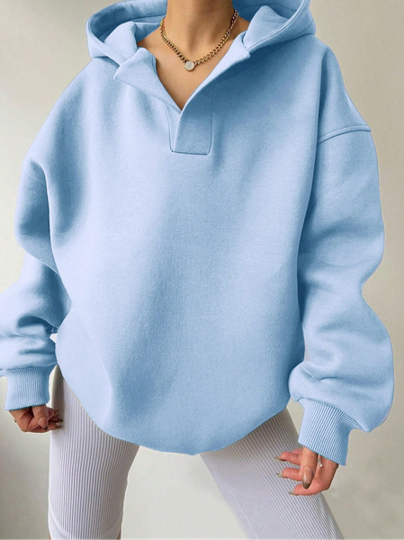 Women's Plain Spring/Fall Long Sleeve Casual Daily Hoodie, Light blue, Sweatshirts & Hoodies