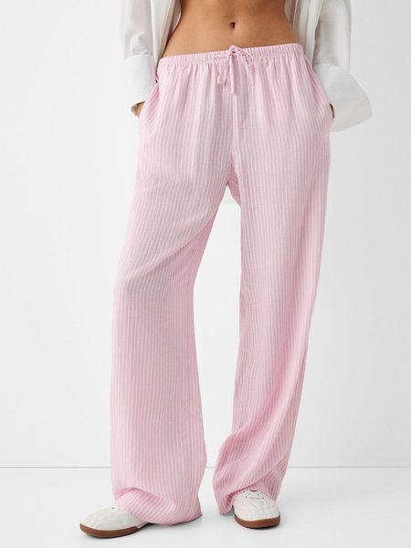 

Women's Trousers Elastic Waist Straight Pants Daily Going Out Casual Striped Spring/Fall Pants, Pink, Pants