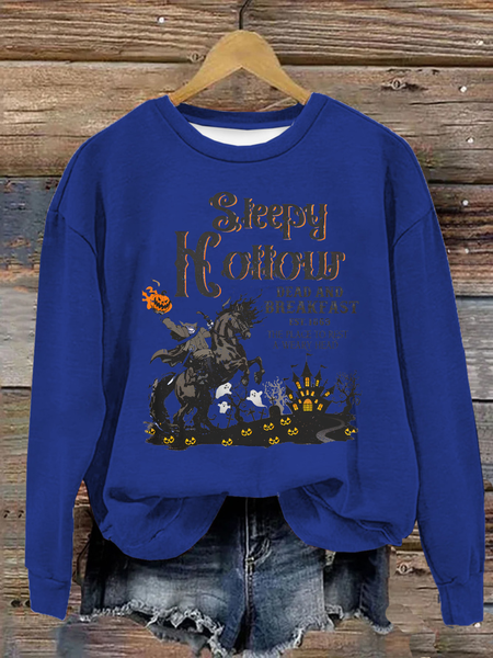 

Sleepy Hollow Shirt Halloween Crewneck Spooky Sweater Pumpkin Crew Neck Casual Sweatshirt, Royal blue, Hoodies&Sweatshirts