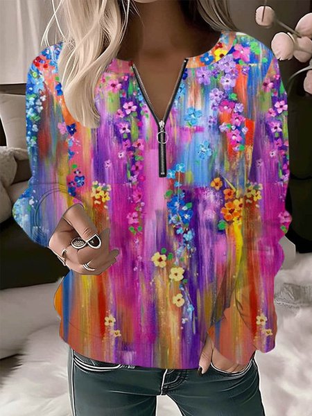 

Casual Crew Neck Floral Sweatshirt, Multicolor, Hoodies & Sweatshirts