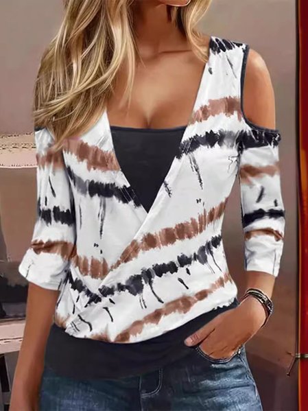 

Women's Three Quarter Sleeve Blouse Spring/Fall Striped Knitted Daily Going Out Casual Top, Coffee, Shirts & Blouses