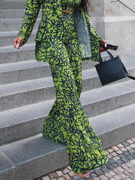 

Regular Fit Random Print Elegant Fashion Pants, Green, Pants