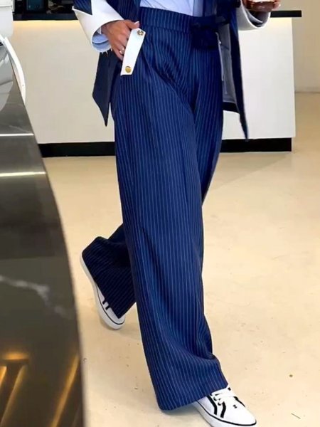 

Urban Loose Striped Pants, Blue, Pants