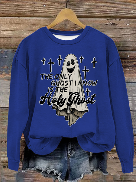 

The Only Ghost I Know Is Holy Ghost Spooky Halloween Crew Neck Casual Sweatshirt, Royal blue, Hoodies&Sweatshirts
