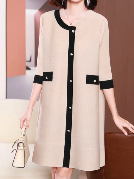 

Color Block Buttoned Elegant Sweater Dress, Khaki, Midi Dresses