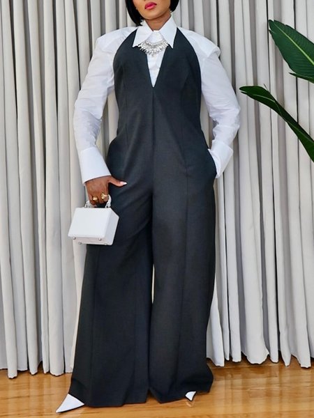 Urban Regular Fit Halter Plain Bib Pants, Black, Jumpsuits