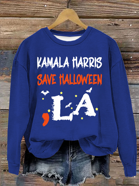 

Comma La Pumpkin Kamala Harris Save Halloween Cotton Crew Neck Casual Loose Sweatshirt, Royal blue, Hoodies&Sweatshirts