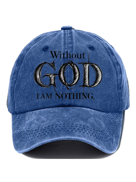 

Unisex Distressed Washed Cotton Retro Faith Print Hat, Blue, Men's Hats