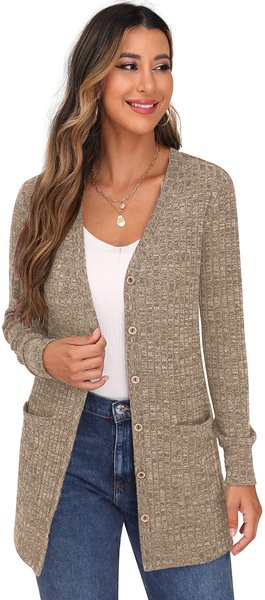 

Women's Casual Spring/Fall Plain Cardigan, Khaki, Cardigans