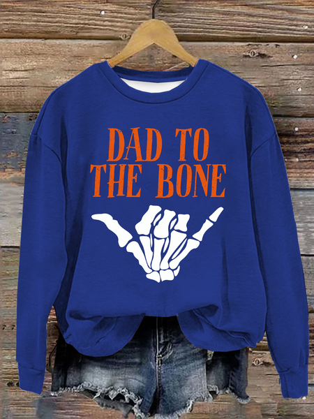 

Dad to the Bone Funny Halloween Skeleton Hand Loose Casual Crew Neck Text Letters Sweatshirt, Royal blue, Hoodies&Sweatshirts