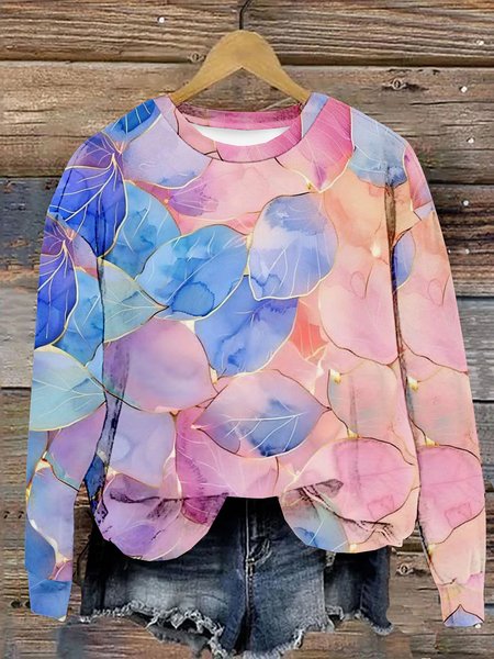 

Casual Crew Neck Leaf Sweatshirt, Pink, Hoodies & Sweatshirts