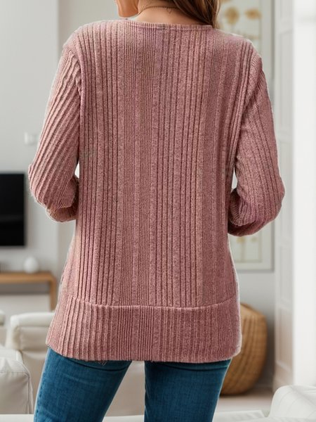 Cross Neck Casual Sweatshirt, Pink, Long Sleeves