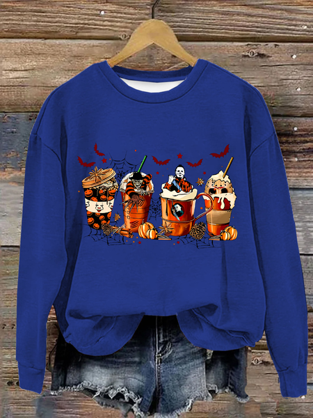 

Skeleton Coffee Cups Halloween Cotton Casual Text Letters Crew Neck Sweatshirt, Royal blue, Hoodies&Sweatshirts