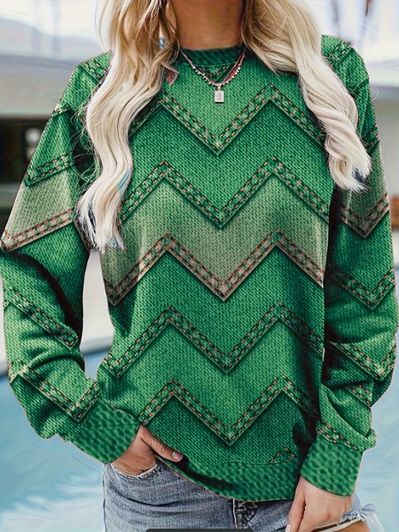 

Geometric Crew Neck Loose Casual Sweatshirt, Green, Hoodies&Sweatshirts