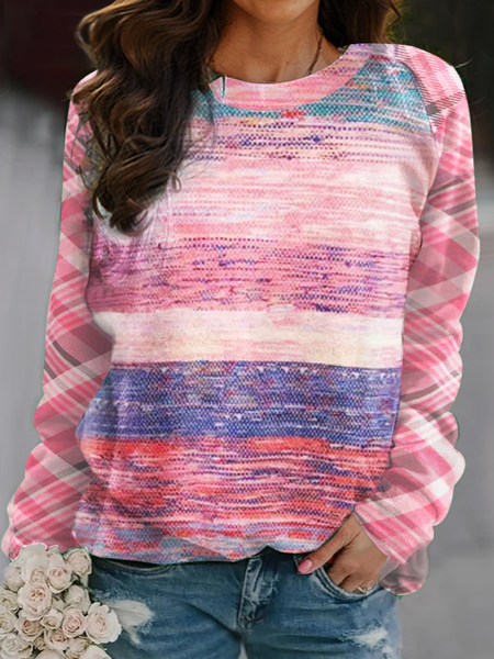 

Women's Crew Neck Gradient Pattern Vintage Spring/Fall Long Sleeve Sweatshirt, Pink, Sweatshirts & Hoodies