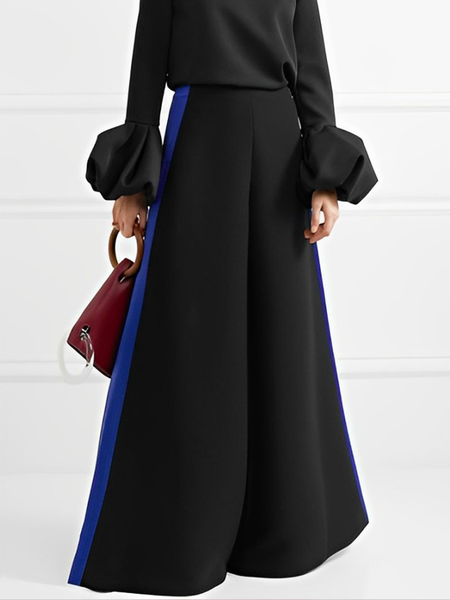 

Loose Urban Color Block Long Pants Wide leg pants, Black, Pants