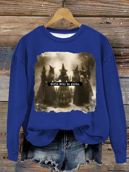 

Girls Will Be Girls Halloween Girls Casual Loose Text Letters Sweatshirt, Royal blue, Hoodies&Sweatshirts