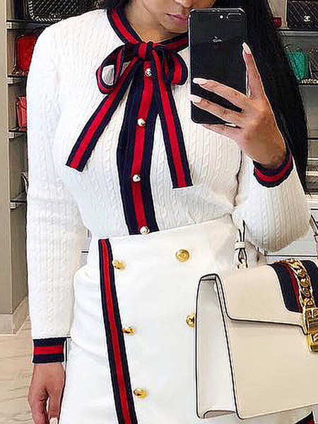

Medium Elasticity Color Block Vintage Regular Sleeve Long Sleeve Regular Fit Cardigan, White, Cardigans