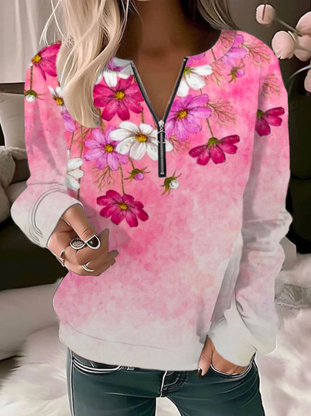 

Casual Crew Neck Floral Sweatshirt, Rose red, Hoodies & Sweatshirts