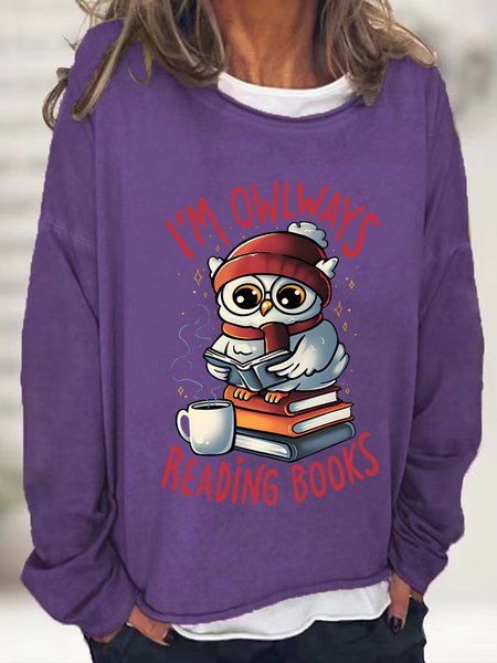 Owlways Reading Books Casual Sweatshirt, Deep purple, Hoodies&Sweatshirts