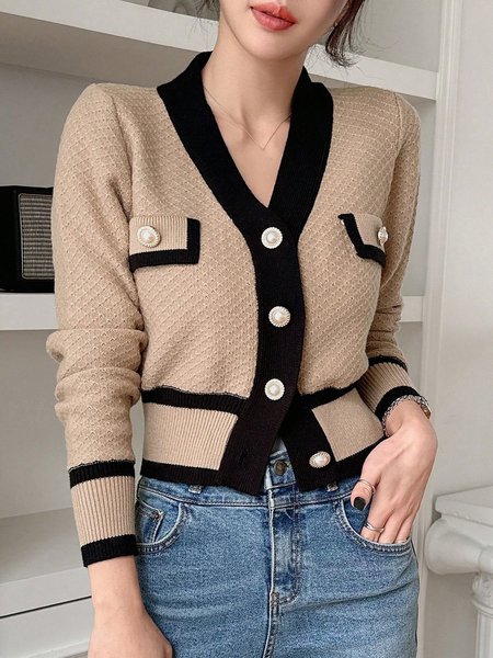 

Color Block Urban Long Sleeve Cardigan, Khaki, Cardigans