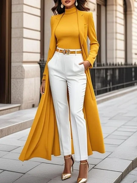 

Plain Urban Regular Fit Long Sleeve Trench Coat, Yellow, Trench Coats