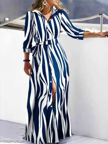 

Women Striped Long Sleeve Comfy Casual Lace Maxi Dress, Blue, Dresses
