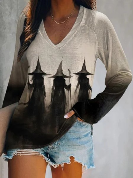 

Halloween Crew Neck Casual T-Shirt, Brown, Long sleeves