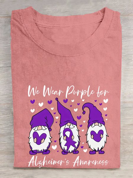 

We Wear Purple for Alzheimer's Gnome Cotton T-shirt, Orange pink, T-shirts