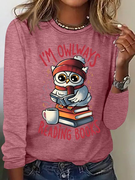 

Owlways Reading Books Casual Long Sleeve Shirt, Watermelon, Long sleeves