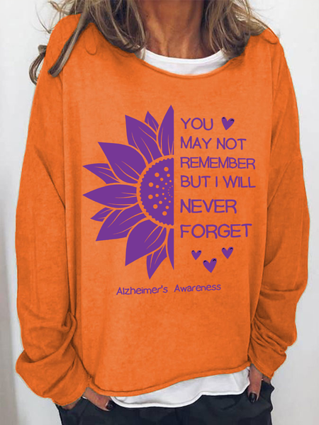 

You May Not Remember But I Will Never Forget Alzheimers Awareness Casual Sweatshirt, Orange, Hoodies&Sweatshirts