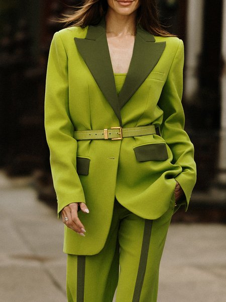 

Lapel Collar Color Block Urban Regular Sleeve Regular Fit Blazer, Green, Blazers
