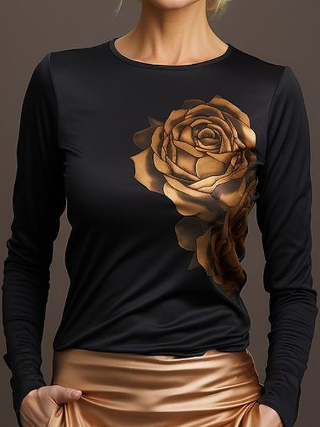 

Casual Crew Neck 3D Printing Tight T-Shirt, Black, Tees
