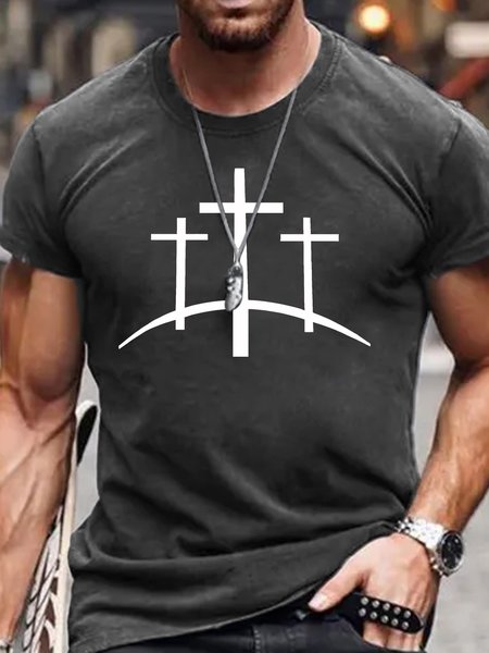 

Retro Distressed Rolled Design Faith Print Cotton T-shirt, Dark gray, T-shirts