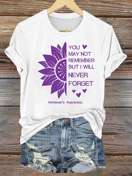 

You may not remember but i will never forget Alzheimers Awareness Simple Crew Neck T-Shirt, White, T-shirts