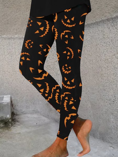 

Tight Jersey Halloween Casual Leggings, Black, Leggings