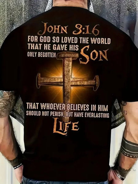 

Men's Belief Letter Printing Short Sleeve T-shirt, Black, T-shirts