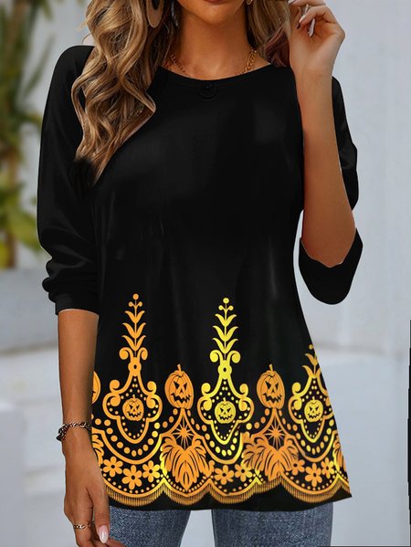 

Women's Long Sleeve Tee T-shirt Spring/Fall Halloween Jersey Crew Neck Daily Going Out Casual Top, Black, T-Shirts