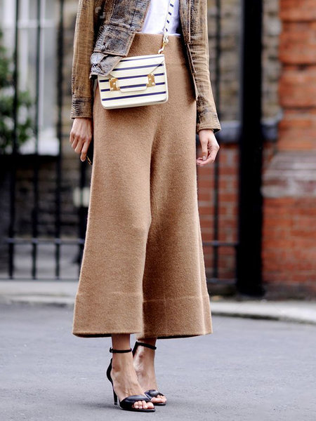 

Plain Casual Loose Pants, Brown, Knit Pants